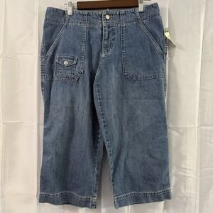 Eddie Bauer Womens Denim Capri Cargo Shorts 8 33x20 Cotton Jean New Tags